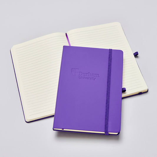 Purple A5 Soft Feel Notebook with Durham University Emblem